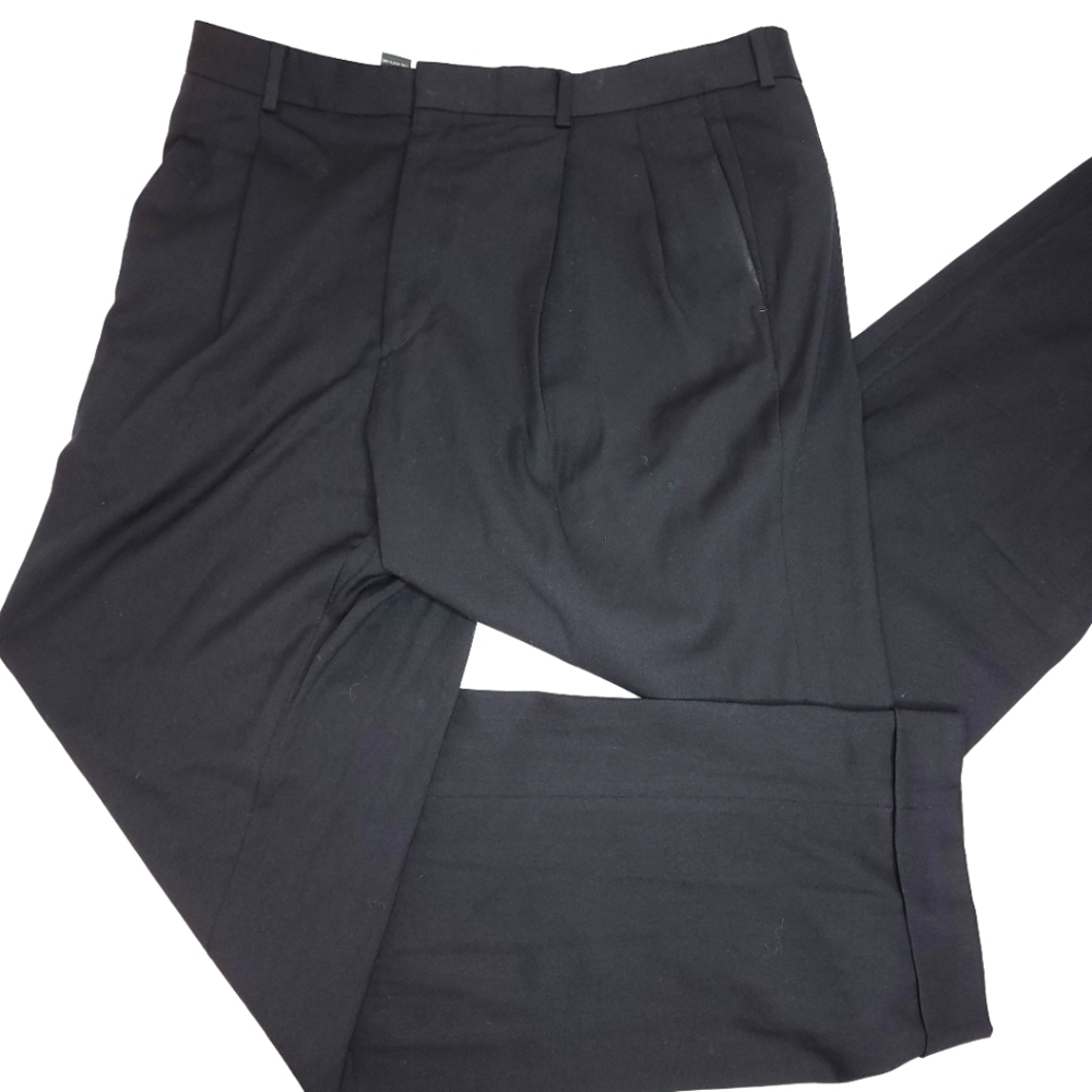 Italian Wool Blend Made Banana Republic  Men's 36L Black Pleated Formal Bottoms